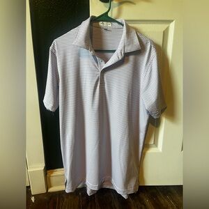Peter Millar Men's White & Light Gray Striped Polo